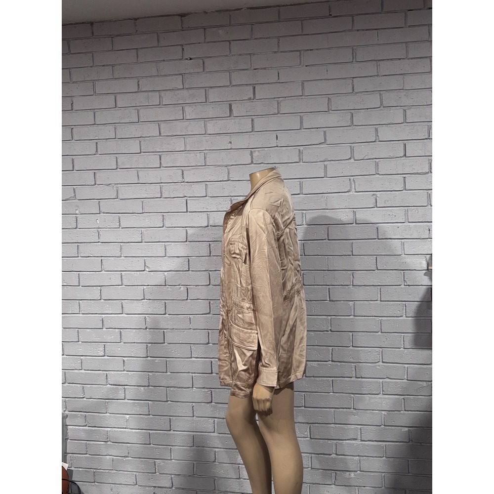 Reiss Champagne Satin Utility Field Jacket Beige Snap Front Old Money NWT L - Picture 2 of 4